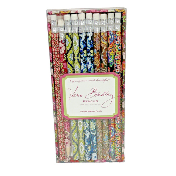 Vera Bradley 10 Paper Wrapped Pencils Box Set Take Note Collection 1 Sharp Used - Picture 1 of 7